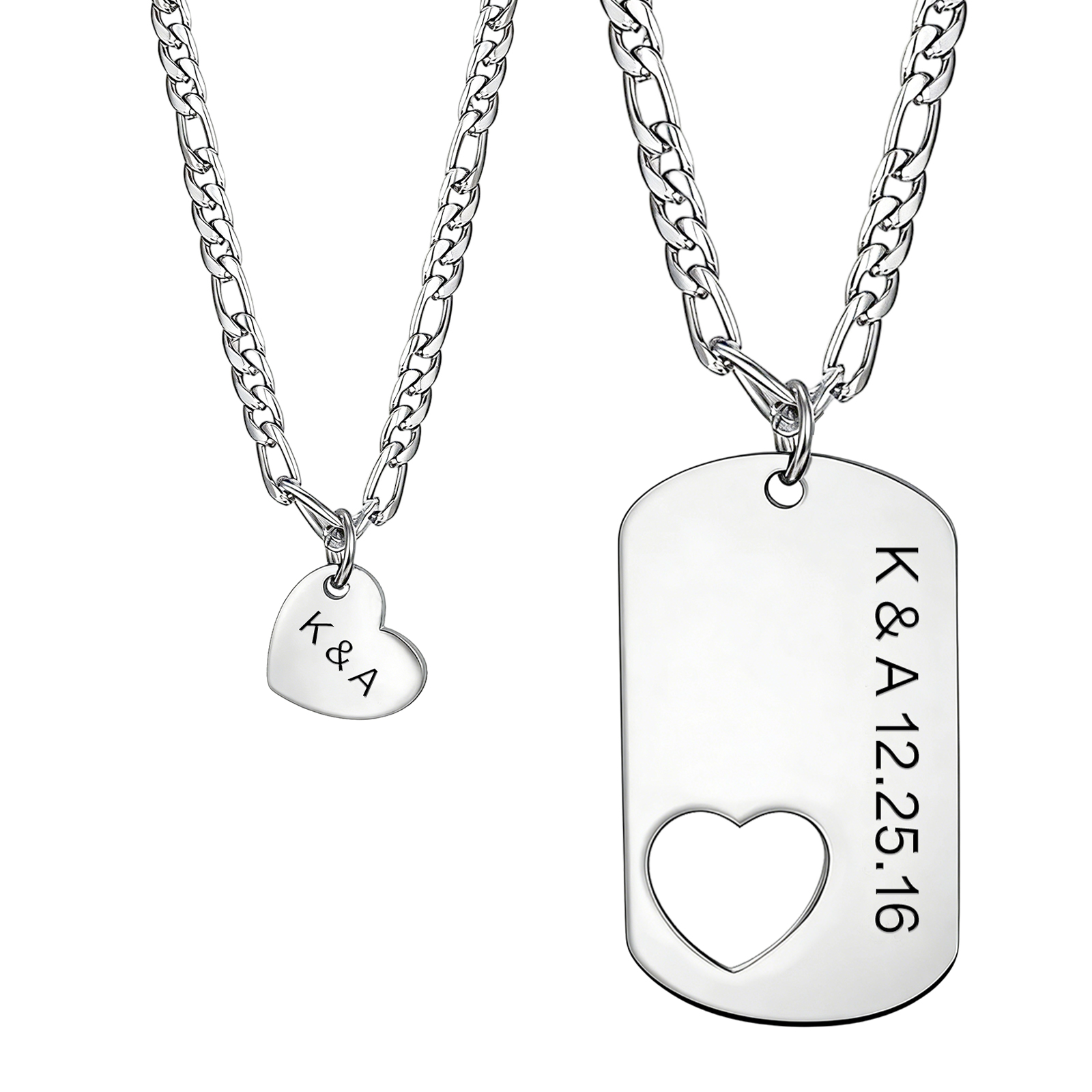 Personalized Heart Cut-Out Couple Necklace Set