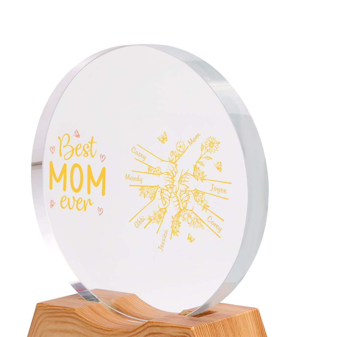 Personalized Best Mom Ever Crystal LED Night Light with 2–7 Names