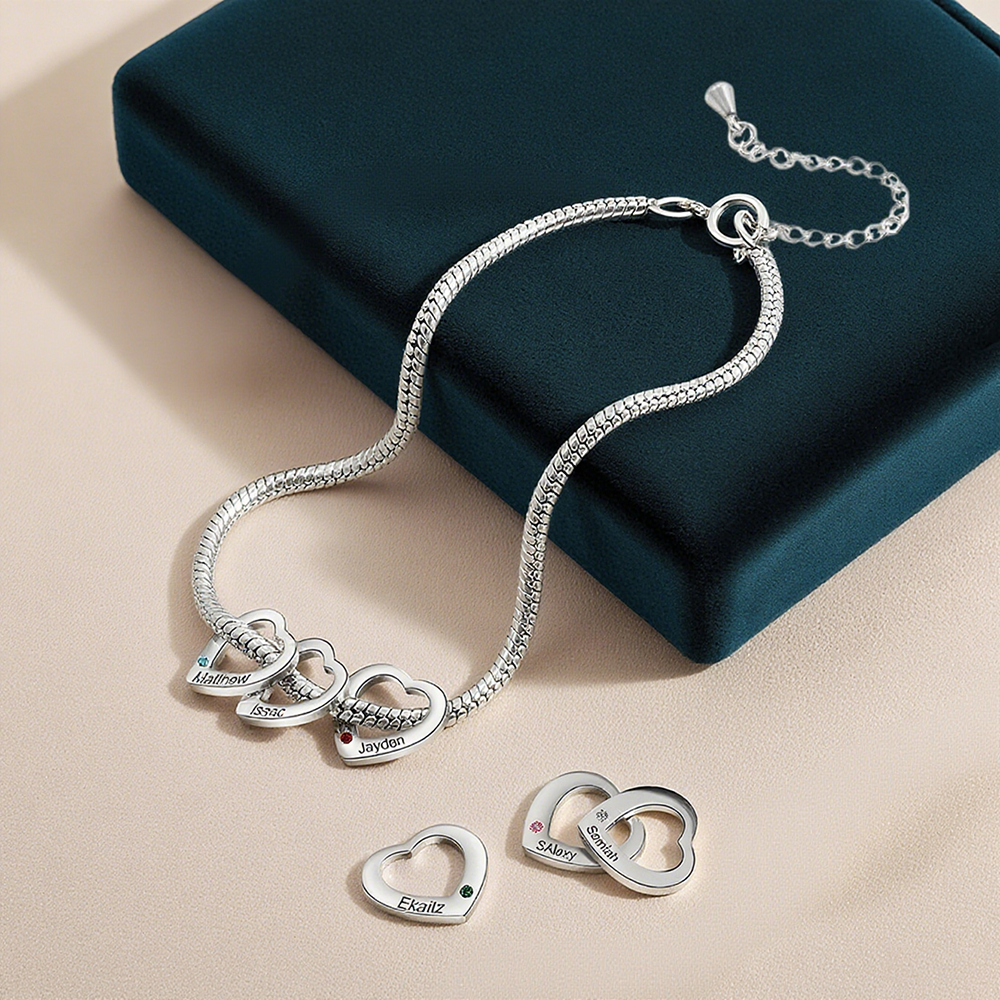 Personalized Anklet Bracelet for Women With Engraved 1 Name And Birthstone Heart Shaped Charm  - Mother's Day Gift for Mom