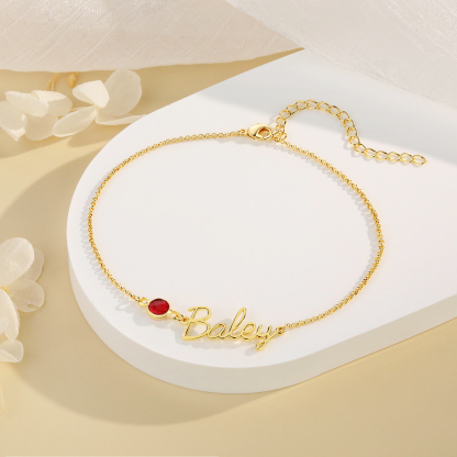 Personalized Name Anklet with Birthstone – Unique Script Name & Birthstone, Personalized Gold Jewelry Gift