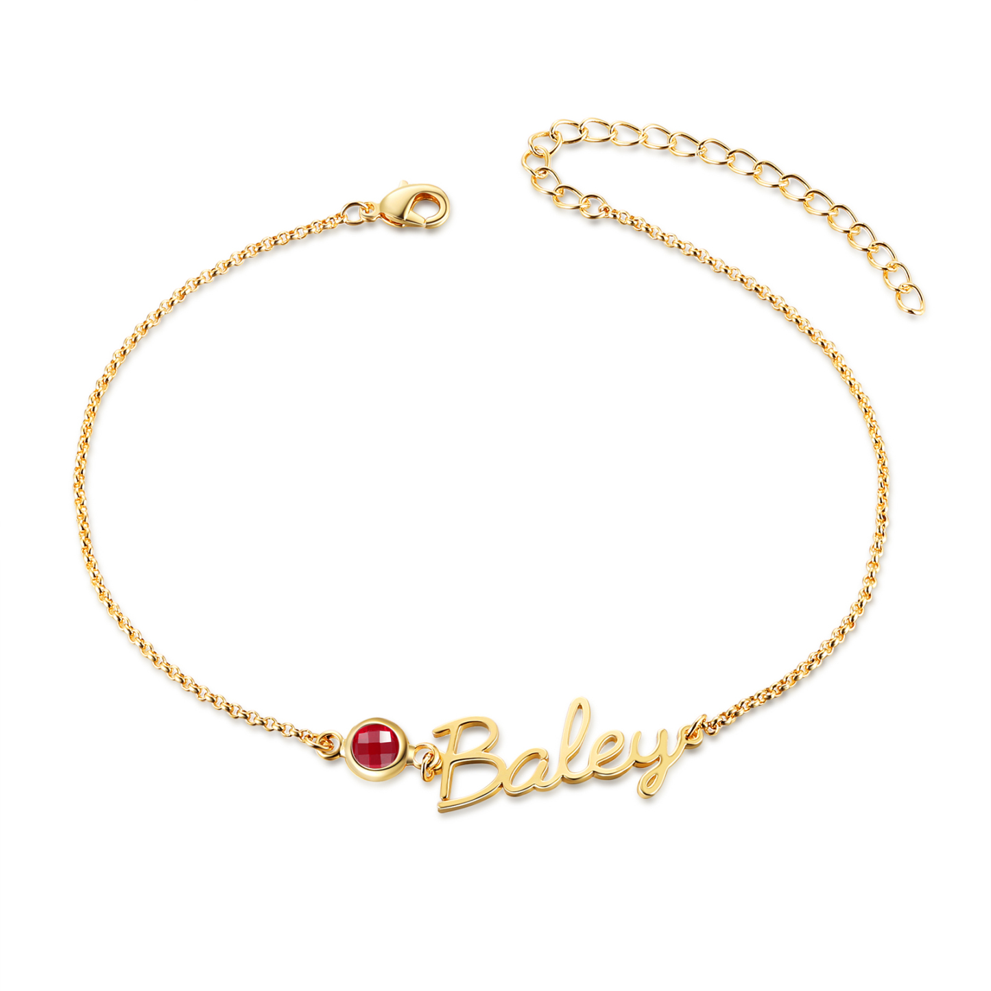 Personalized Name Anklet with Birthstone – Unique Script Name & Birthstone, Personalized Gold Jewelry Gift
