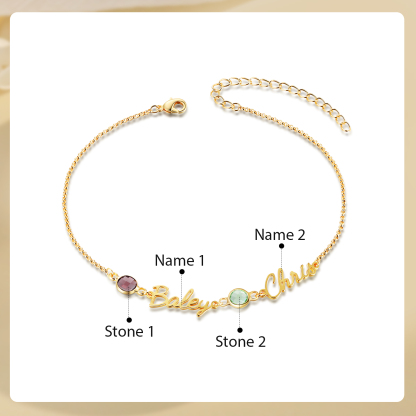 Name & Birthstone Personalized Name Anklet with Birthstone – Unique Script Name & Birthstone, Personalized Gold Jewelry Gift