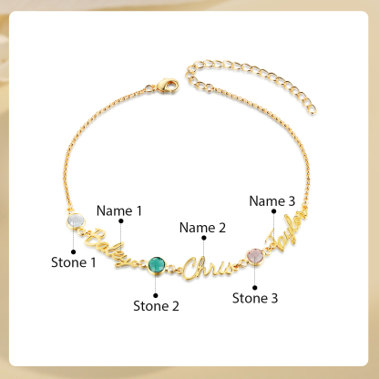 Name & Birthstone Personalized Name Anklet with Birthstone – Unique Script Name & Birthstone, Personalized Gold Jewelry Gift