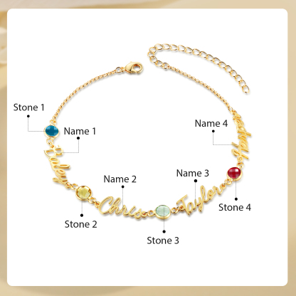 Name & Birthstone Personalized Name Anklet with Birthstone – Unique Script Name & Birthstone, Personalized Gold Jewelry Gift