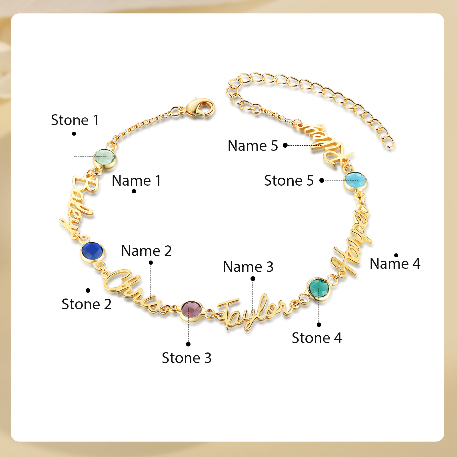 Name & Birthstone Personalized Name Anklet with Birthstone – Unique Script Name & Birthstone, Personalized Gold Jewelry Gift