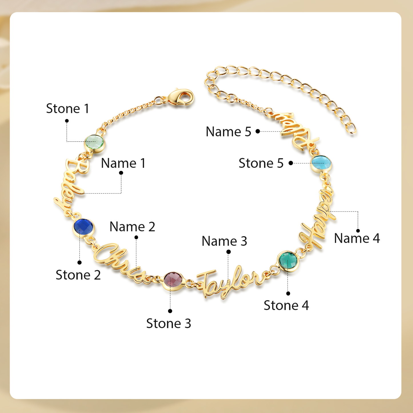Name & Birthstone Personalized Name Anklet with Birthstone – Unique Script Name & Birthstone, Personalized Gold Jewelry Gift