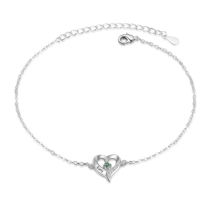 Personalized Heart Anklet – Custom Birthstone & Name, Unique Gift for 