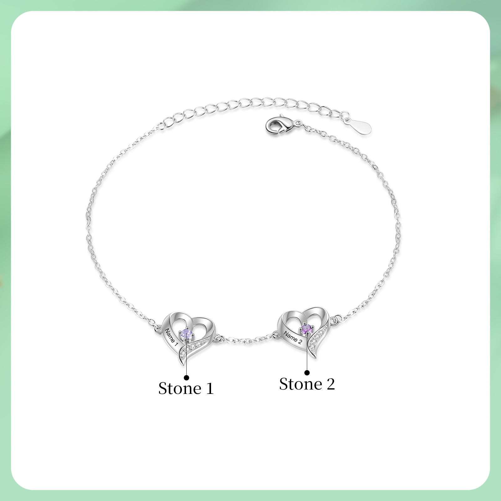 2 names & Birthstones - Personalized Heart Anklet – Custom Birthstone & Name, Unique Gift for Her