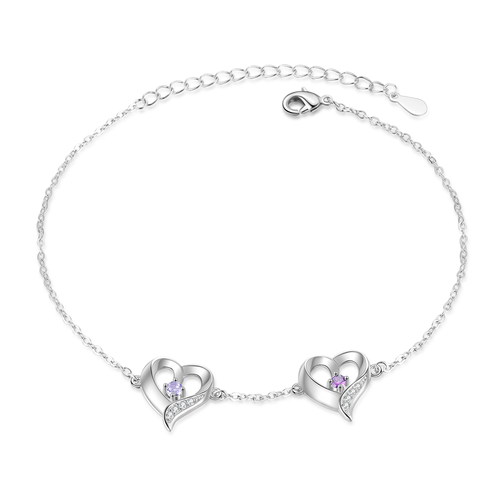 2 names & Birthstones - Personalized Heart Anklet – Custom Birthstone & Name, Unique Gift for Her