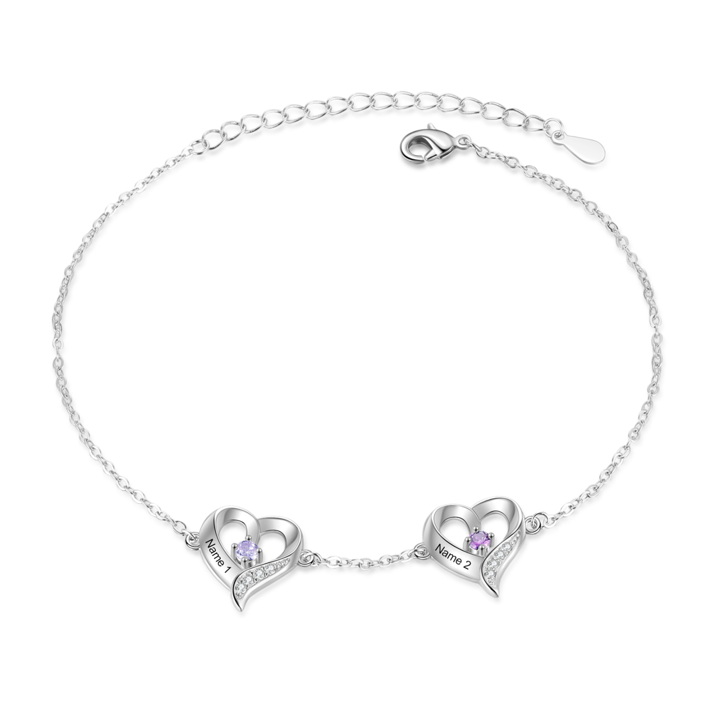 2 names & Birthstones - Personalized Heart Anklet – Custom Birthstone & Name, Unique Gift for Her