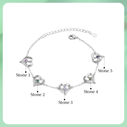 5 names & Birthstones - Personalized Heart Anklet – Custom Birthstone & Name, Unique Gift for Her
