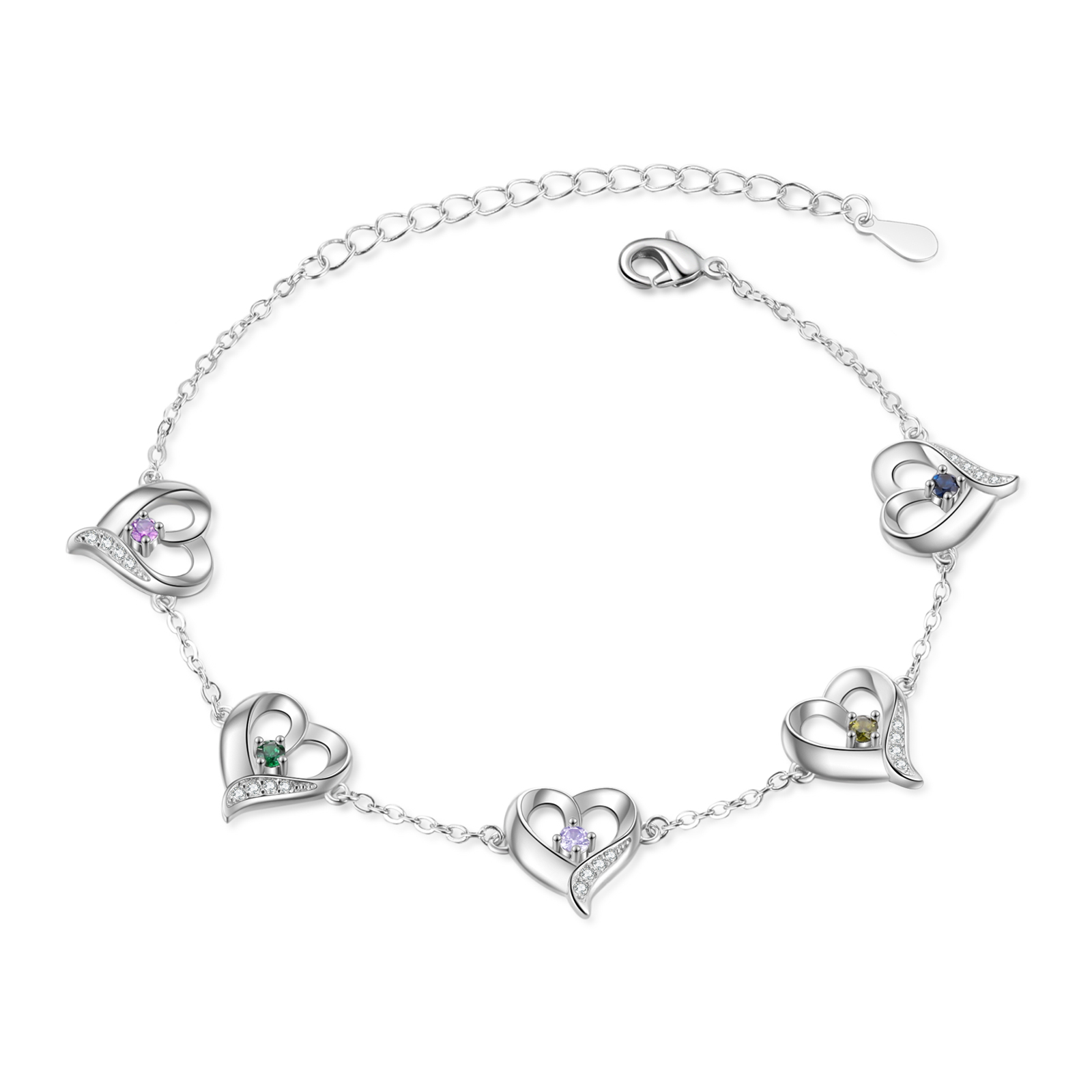 Personalized Heart Anklet with 1-5 Names and Birthstones - Gift for Mother, Wife, Friend,Grandpa| Jessemade