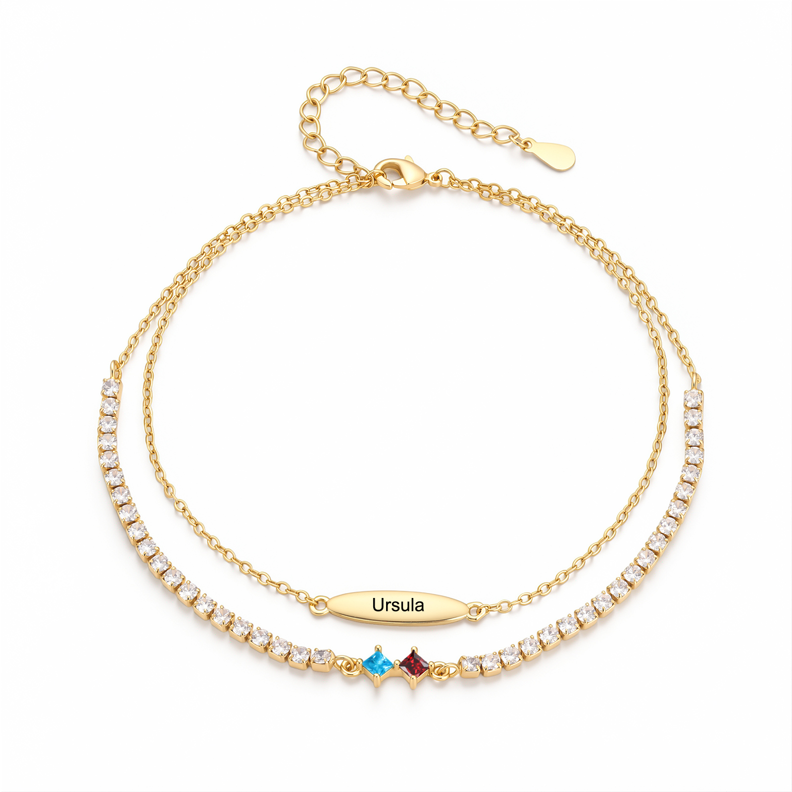 Personalized Anklet Bracelet with 1-5 Names and Birthstones Multi-Row Gold Jewelry