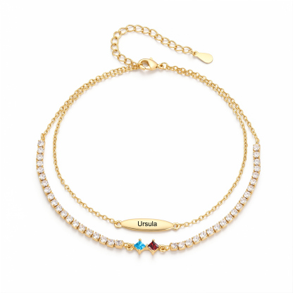 Personalized Anklet Bracelet with 1-5 Names and Birthstones Multi-Row Gold Jewelry