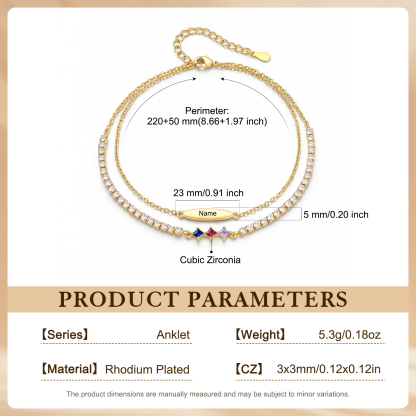 Personalized Anklet Bracelet with 1-5 Names and Birthstones Multi-Row Gold Jewelry