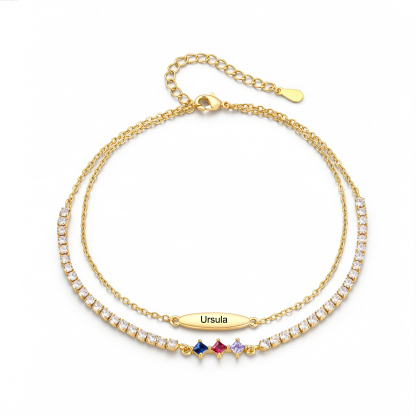 Personalized Anklet Bracelet with 1-5 Names and Birthstones Multi-Row Gold Jewelry