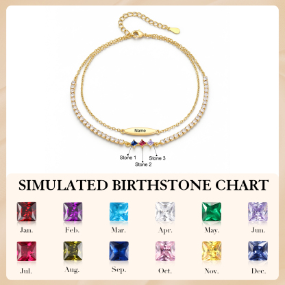 Personalized Anklet Bracelet with 1-5 Names and Birthstones Multi-Row Gold Jewelry