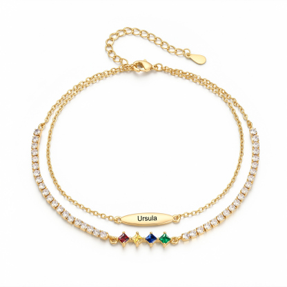 Personalized Anklet Bracelet with 1-5 Names and Birthstones Multi-Row Gold Jewelry