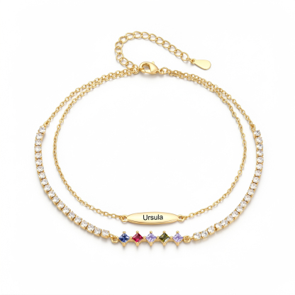 Personalized Anklet Bracelet with 1-5 Names and Birthstones Multi-Row Gold Jewelry