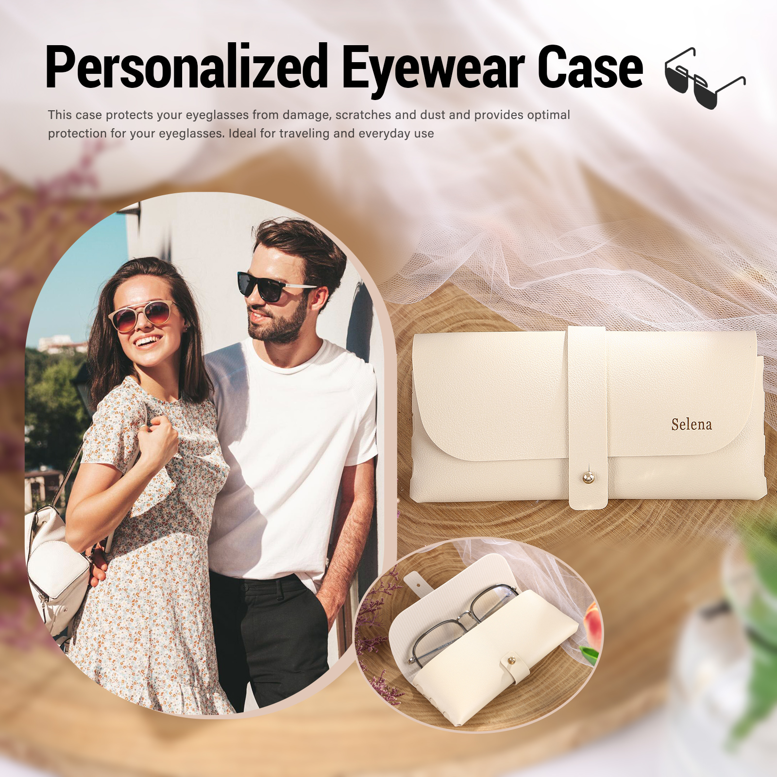 Personalised Glasses Case – Custom Name Available in Pink, Brown, Beige, and Blue | Jessemade