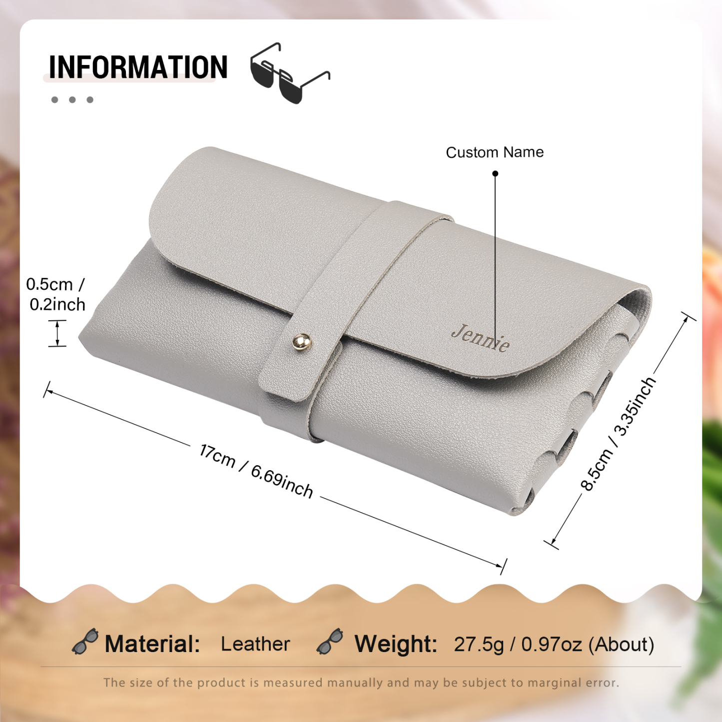 Personalised Glasses Case – Custom Name Available in Pink, Brown, Beige, and Blue | Jessemade