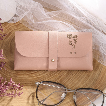 Personalized Glasses Case – Custom Name & Birth Flower, Available in Pink, Brown, Beige, and Blue | Jessemade