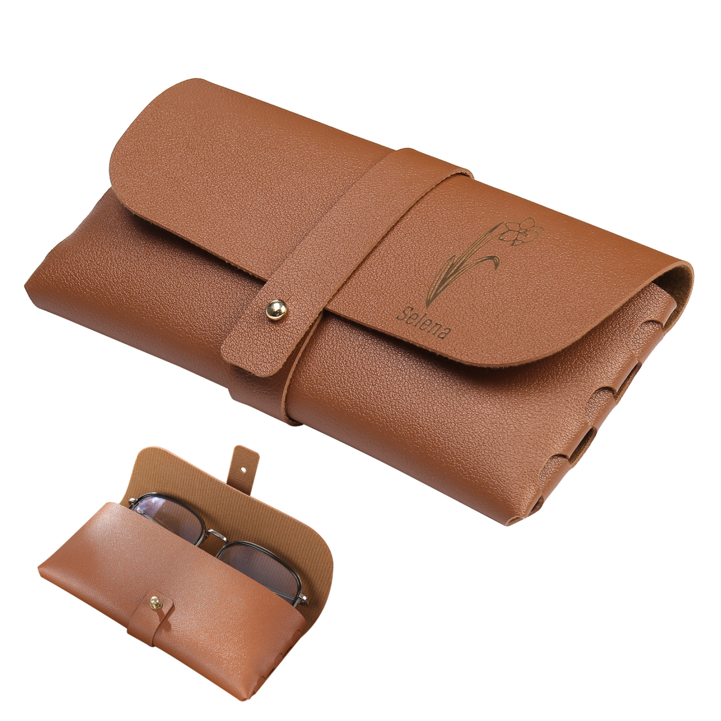 Personalized Glasses Case – Custom Name & Birth Flower, Available in Pink, Brown, Beige, and Blue | Jessemade
