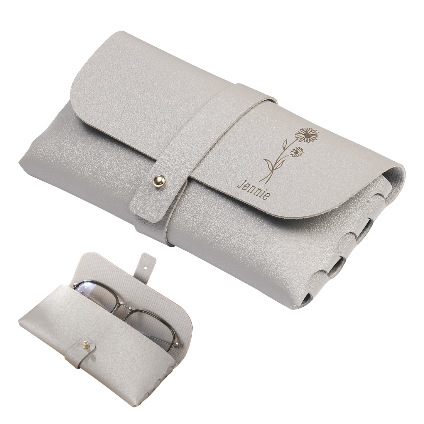 Personalized Glasses Case – Custom Name & Birth Flower, Available in Pink, Brown, Beige, and Blue | Jessemade