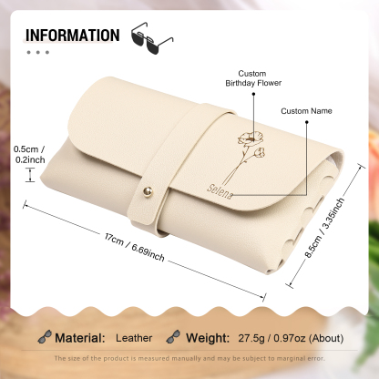 Personalized Glasses Case – Custom Name & Birth Flower, Available in Pink, Brown, Beige, and Blue | Jessemade