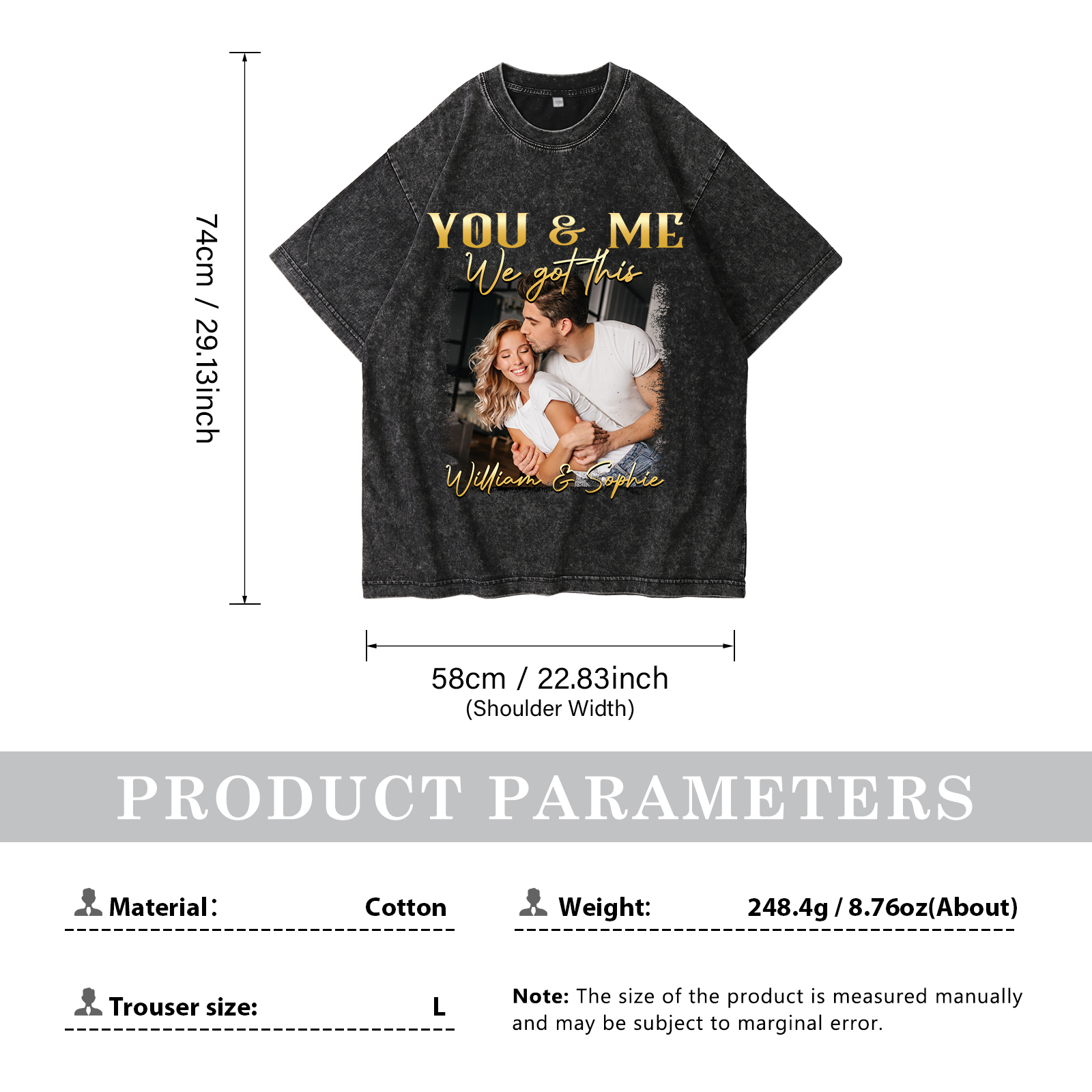 Personalised Couple T-Shirt –  with Custom 2 Names and 1 Photo - "YOU & ME, We Got This" | Valentine’s Day Gift for Him/Her | Jessemade