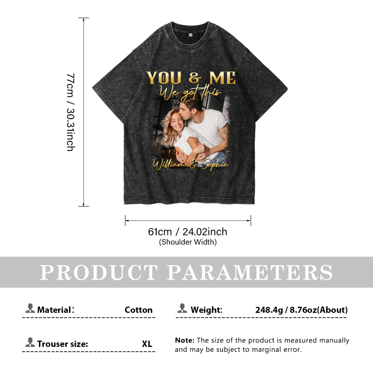 Personalised Couple T-Shirt –  with Custom 2 Names and 1 Photo - "YOU & ME, We Got This" | Valentine’s Day Gift for Him/Her | Jessemade