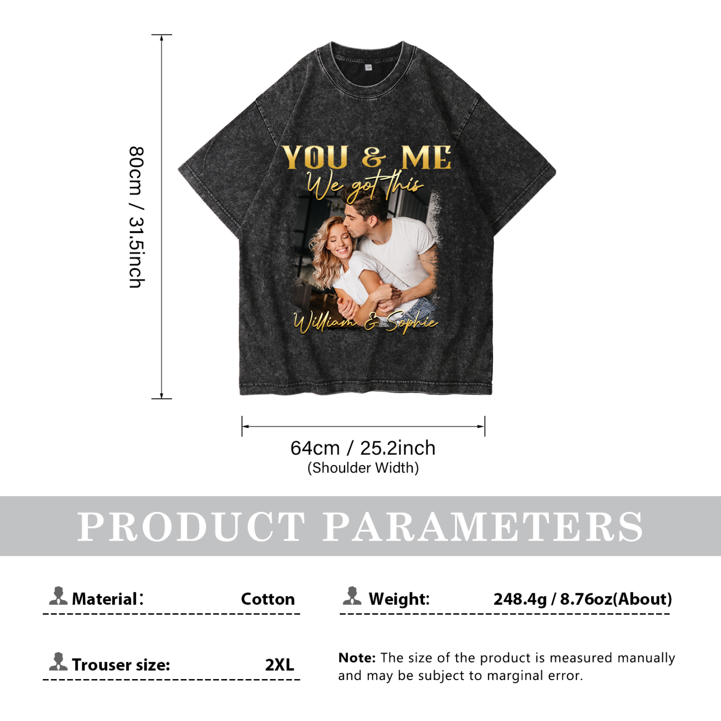 Personalised Couple T-Shirt –  with Custom 2 Names and 1 Photo - "YOU & ME, We Got This" | Valentine’s Day Gift for Him/Her | Jessemade
