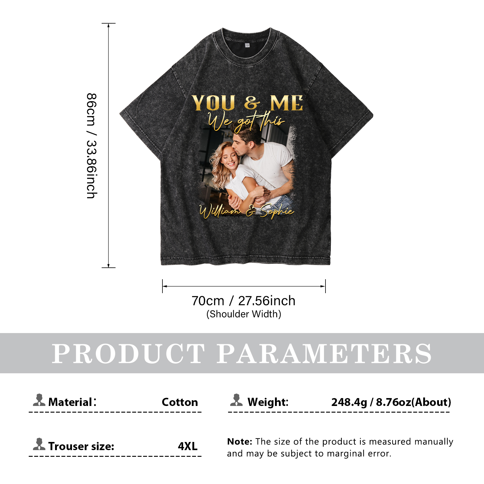 Personalised Couple T-Shirt –  with Custom 2 Names and 1 Photo - "YOU & ME, We Got This" | Valentine’s Day Gift for Him/Her | Jessemade