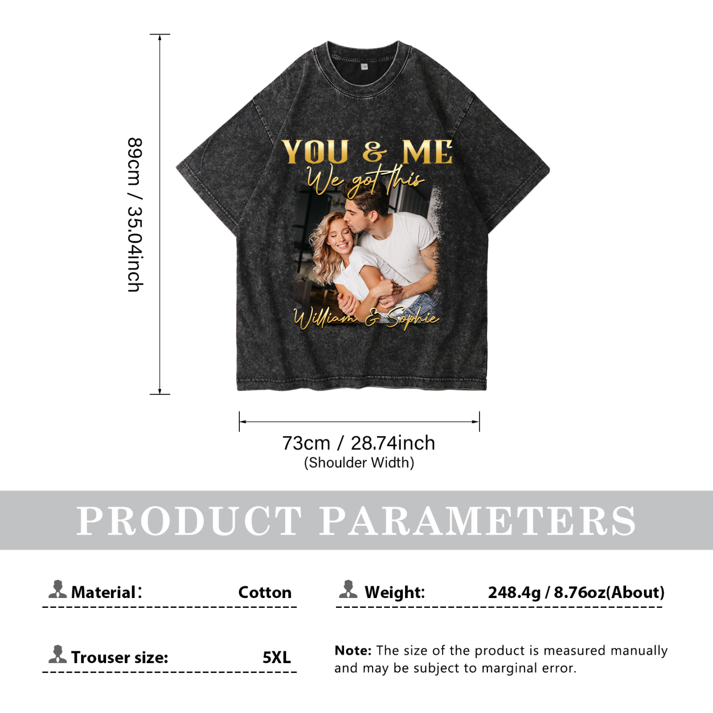 Personalised Couple T-Shirt –  with Custom 2 Names and 1 Photo - "YOU & ME, We Got This" | Valentine’s Day Gift for Him/Her | Jessemade