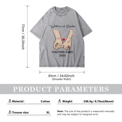 Personalised Couple T-Shirt –  with Custom 2 Names and 1 Date, Hand-in-Hand Graphic – "TOGETHER SINCE" | Valentine’s Day Gift for Him/Her | Jessemade