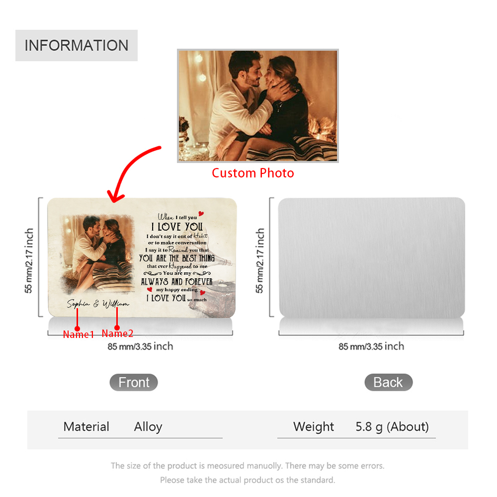 Personalised Wallet Insert Card - Customized with 2 Names & 1 Photo, Available in Single-Sided or Double-Sided Styles, Valentine’s Day Gift for Him | Jessemade