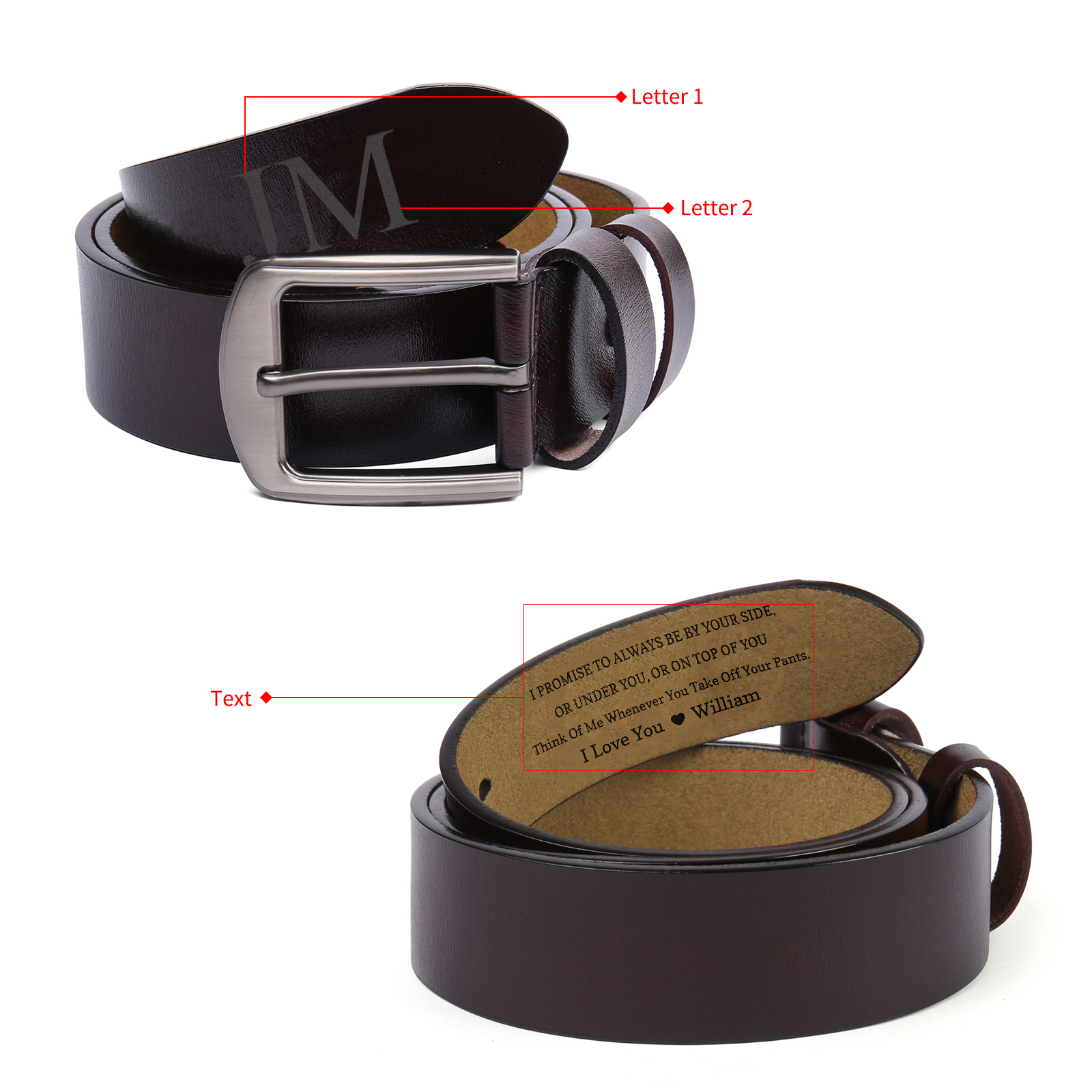 Personalized Man’s Belt Custom 2 Letters Hidden Message Gift for Him | Jessemade