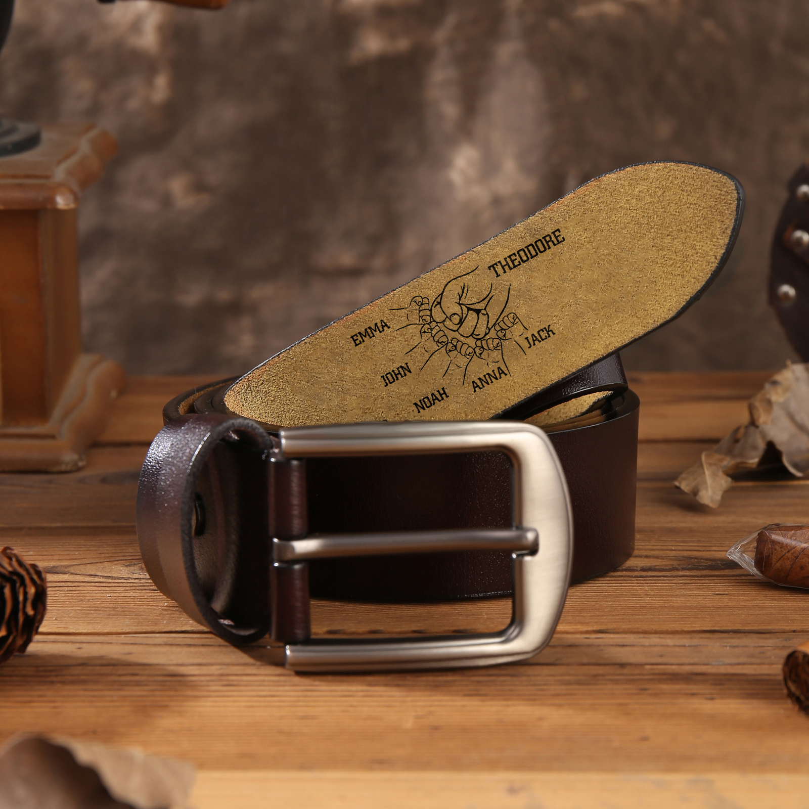 Personalized Men's Belt Custom Engraved Leather Belt with Names Thoughtful Gift for Dad | Jessemade