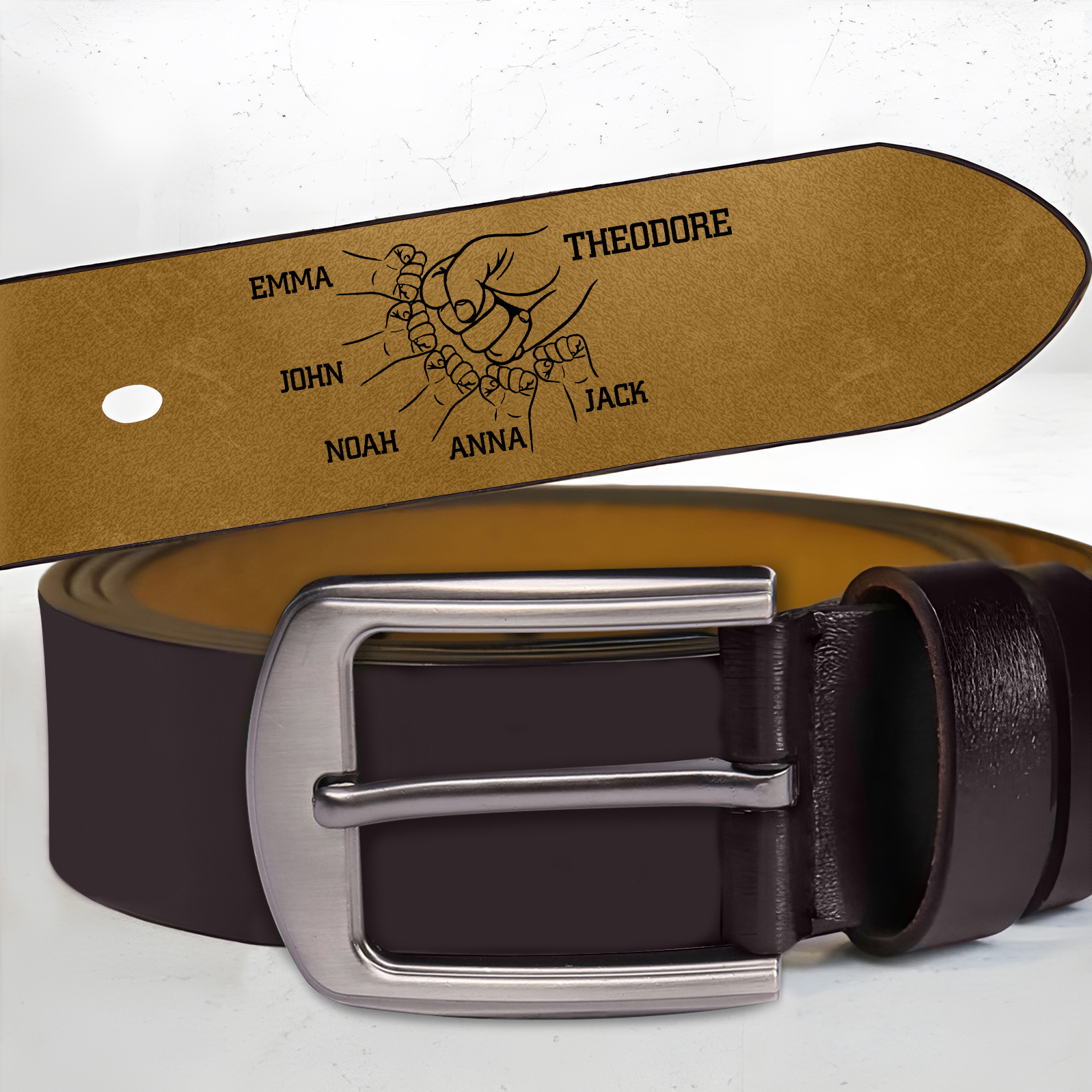 Personalized Men's Belt Custom Engraved Leather Belt with Names Thoughtful Gift for Dad | Jessemade
