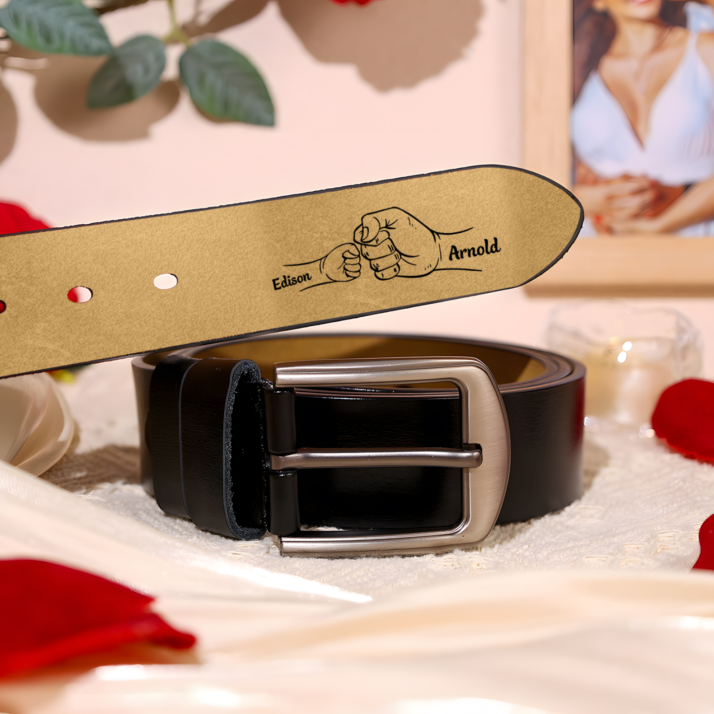 2 names - Personalized Father’s Day Belt "This Guy Is One Awesome Dad" – Custom Engraved Cowhide Leather Belt for Dad - Hidden Message & Name