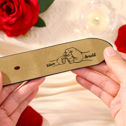 2 names - Personalized Father’s Day Belt "This Guy Is One Awesome Dad" – Custom Engraved Cowhide Leather Belt for Dad - Hidden Message & Name