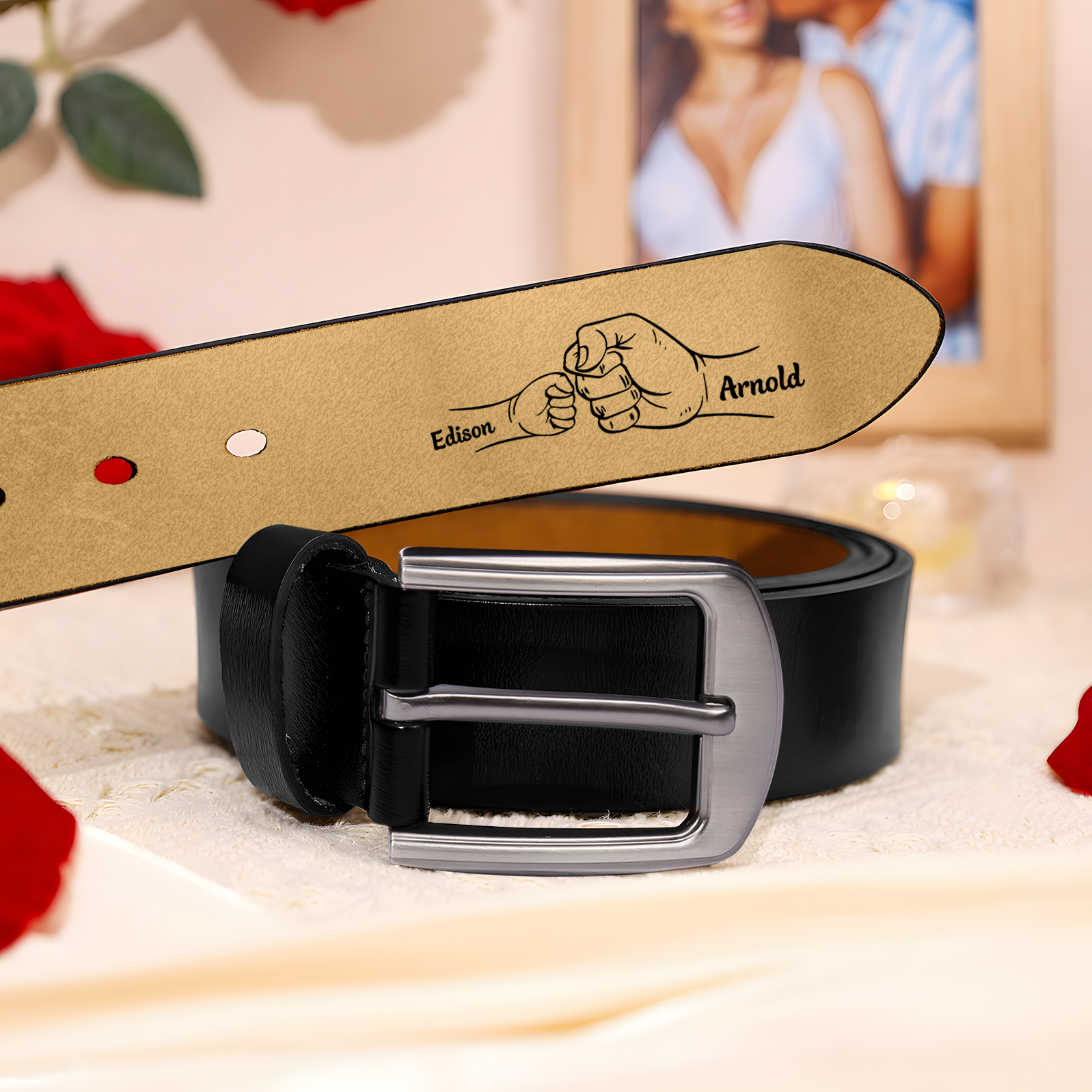 2 names - Personalized Father’s Day Belt "This Guy Is One Awesome Dad" – Custom Engraved Cowhide Leather Belt for Dad - Hidden Message & Name