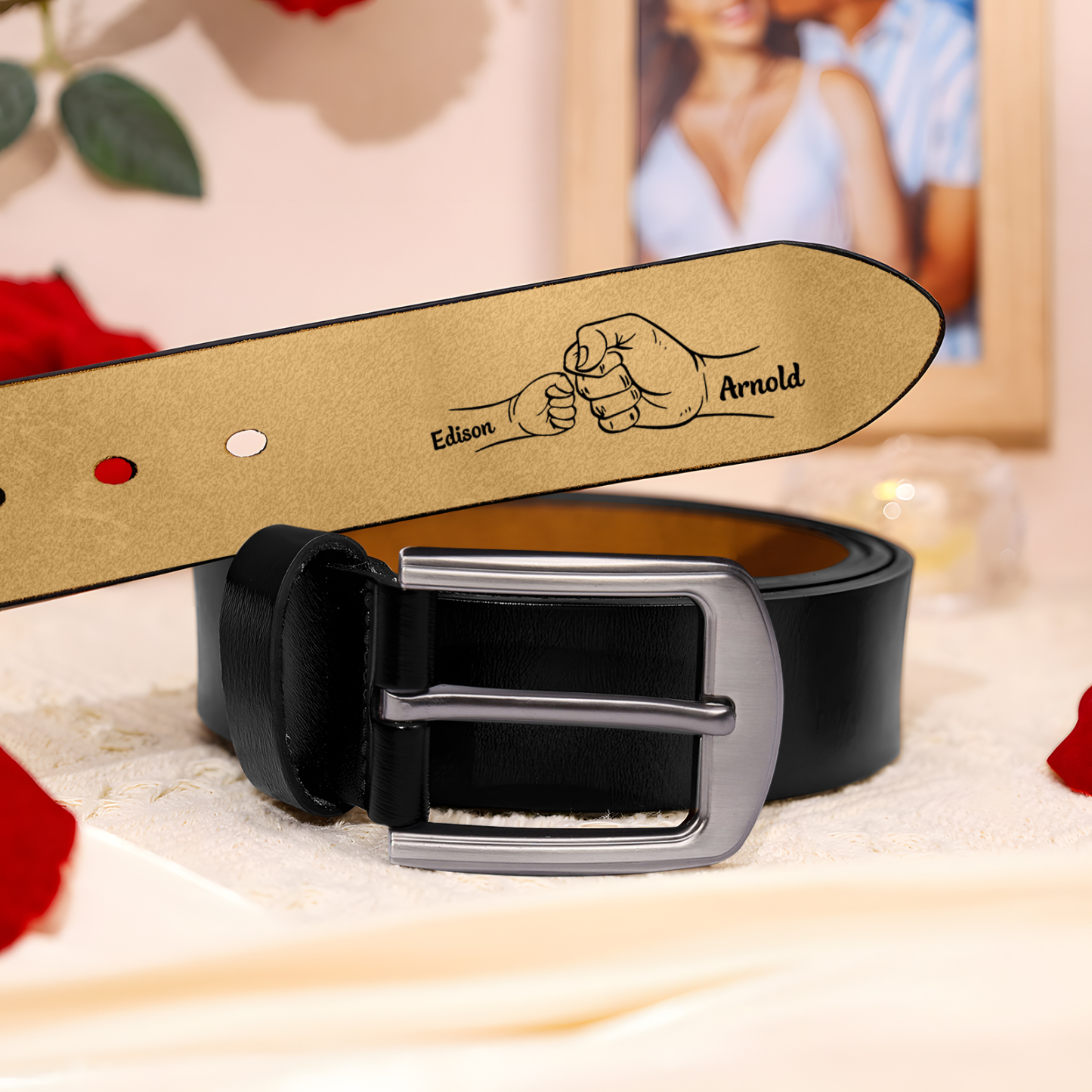 2 names - Personalized Father’s Day Belt "This Guy Is One Awesome Dad" – Custom Engraved Cowhide Leather Belt for Dad - Hidden Message & Name