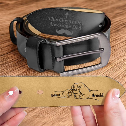 2 names - Personalized Father’s Day Belt "This Guy Is One Awesome Dad" – Custom Engraved Cowhide Leather Belt for Dad - Hidden Message & Name