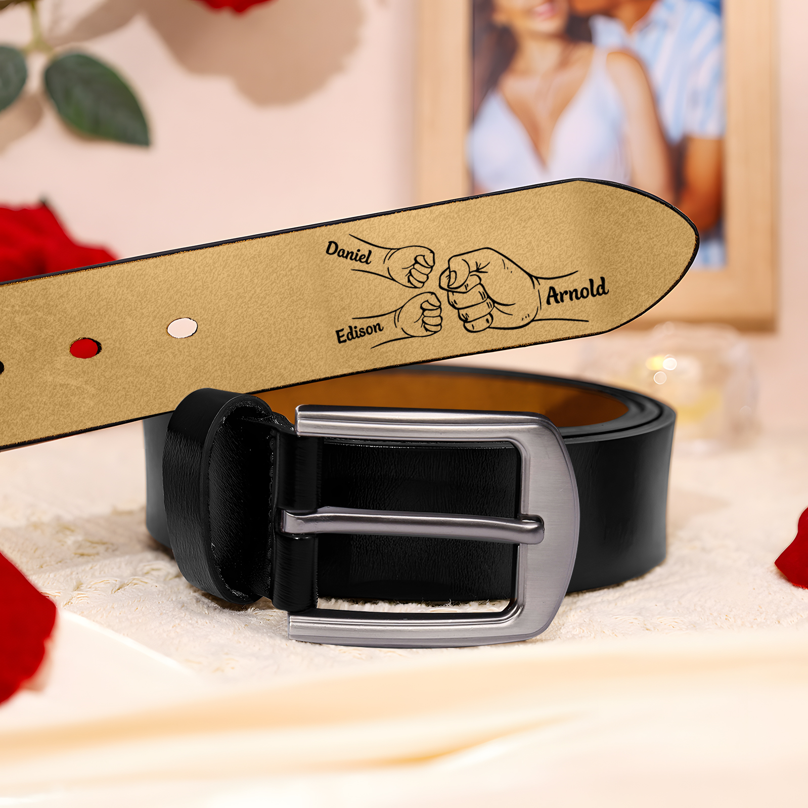 3 names - Personalized Father’s Day Belt "This Guy Is One Awesome Dad" – Custom Engraved Cowhide Leather Belt for Dad - Hidden Message & Name