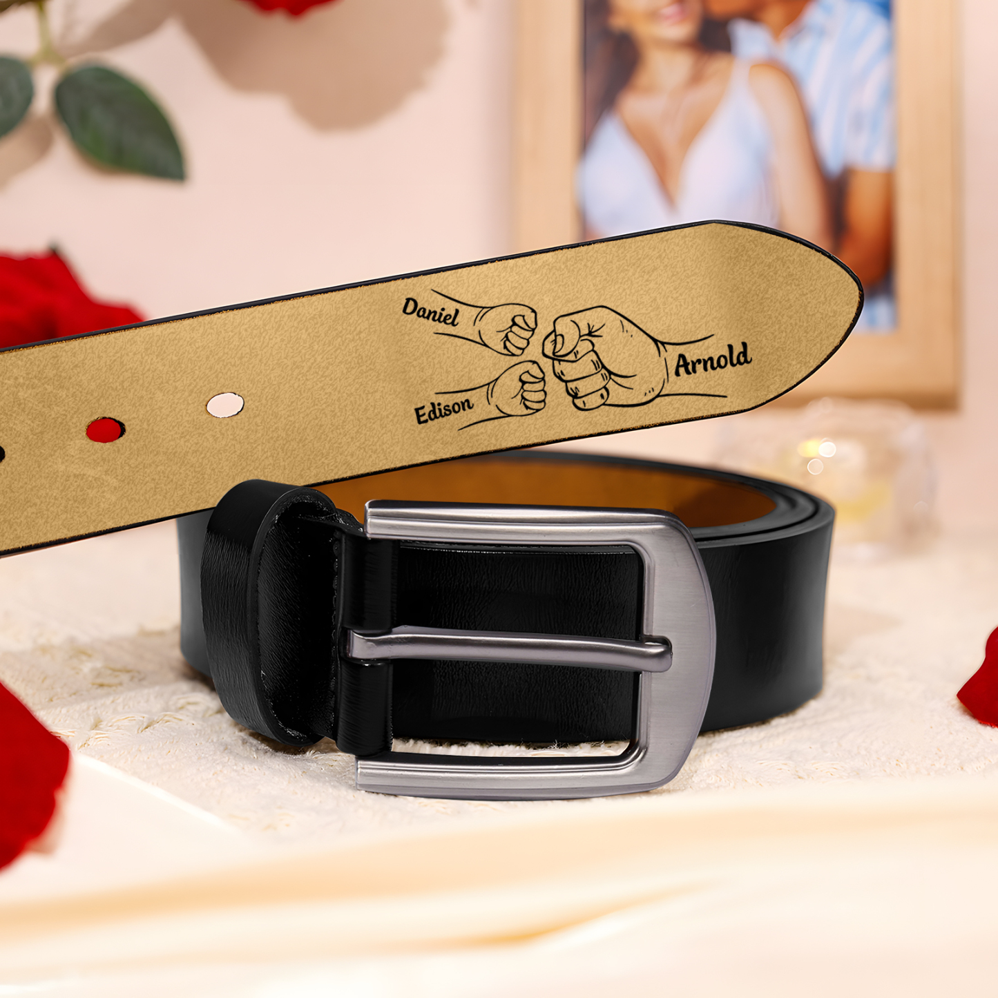 3 names - Personalized Father’s Day Belt "This Guy Is One Awesome Dad" – Custom Engraved Cowhide Leather Belt for Dad - Hidden Message & Name