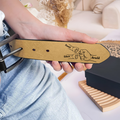 3 names - Personalized Father’s Day Belt "This Guy Is One Awesome Dad" – Custom Engraved Cowhide Leather Belt for Dad - Hidden Message & Name