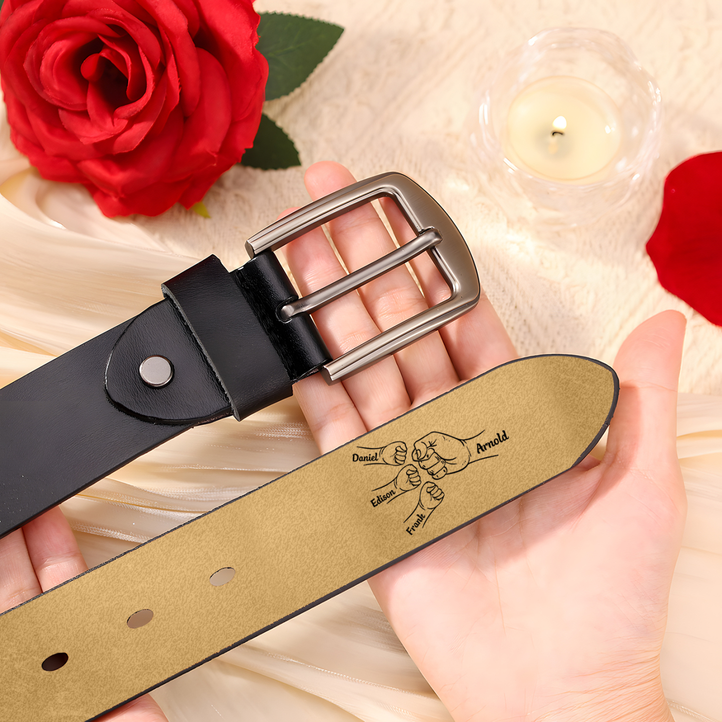 4 names - Personalized Father’s Day Belt "This Guy Is One Awesome Dad" – Custom Engraved Cowhide Leather Belt for Dad - Hidden Message & Name