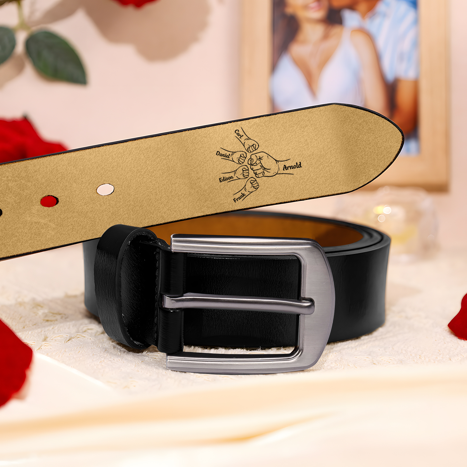 5 names - Personalized Father’s Day Belt "This Guy Is One Awesome Dad" – Custom Engraved Cowhide Leather Belt for Dad - Hidden Message & Name