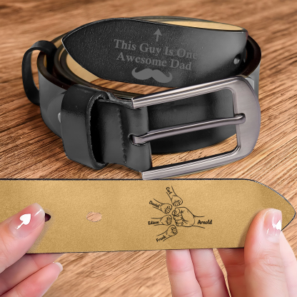 5 names - Personalized Father’s Day Belt "This Guy Is One Awesome Dad" – Custom Engraved Cowhide Leather Belt for Dad - Hidden Message & Name